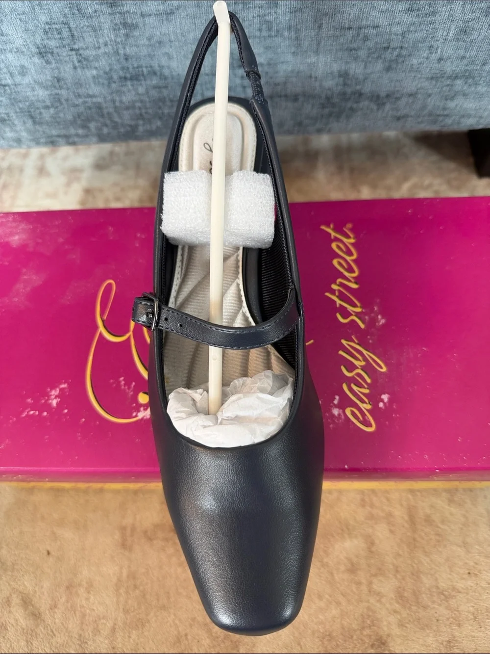 easy street Cameo Black Slingback Low Block Heel Pump with Buckle